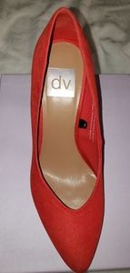 2 inch faux suede orange pumps